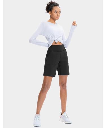 SANTINY Women's High Waisted Bermuda Shorts with Zipper Pocket - Black Large - Buy Online on GoSupps.com