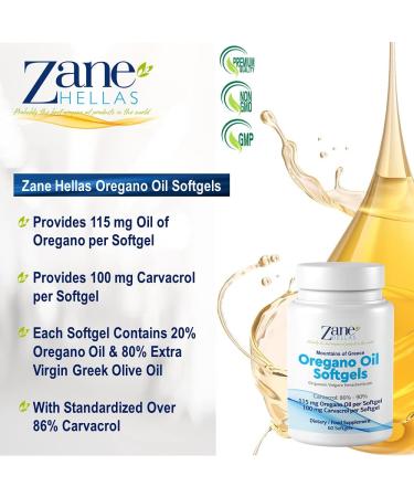 Zane Hellas Oregano Oil Softgels - Extra Strength with 20% Greek Essential Oil. 100mg Carvacrol. 60 Softgels - Buy Online on GoSupps.com