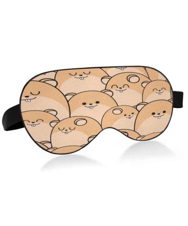 Cute Animal Hamster Face Sleep Mask Light Blocking Eye Mask for Sleeping with Adjustable Strap Soft Lightweight Blindfold Mask for Men Women Work Travel Naps