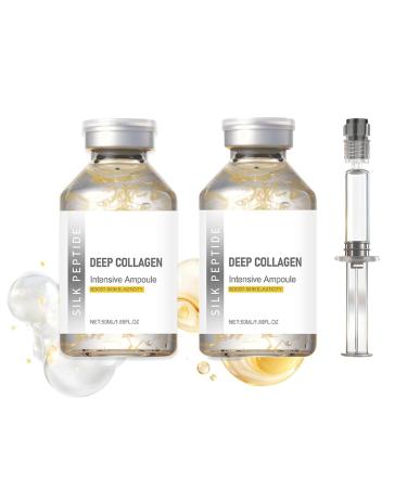 2PCS Deep Collagen Silk Peptide Lifting Ampoule Serum Korean Anti-Aging Facial Essence Intensive Firming Wrinkle-Smoothing Hydrating Non-Greasy Gentle Formul 50ML/1.69FL.OZ