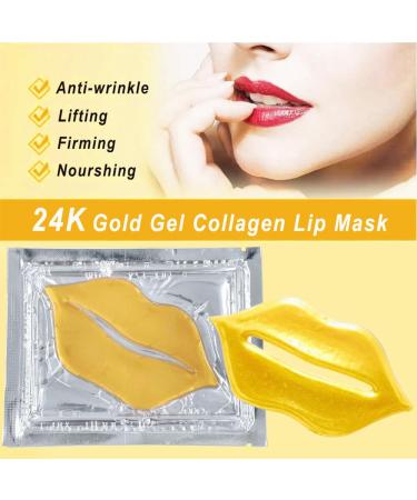 KlsyChry 15pcs Gold Gel Collagen Lip Mask Moisturizing Lip Plumper Patches Crystal Lip Pads for AntiWrinkle AntiAging AntiChapping Firms and Moisturizes Lips - Buy Online on GoSupps.com