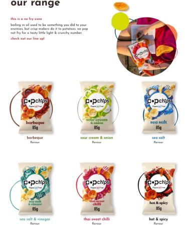 popchips - Hot & Spicy Crisps 23g (Pack of 24) - Popped not fried No artificial flavours or colours Suitable for vegans Hot & Spicy 1 count (Pack of 24) - Buy Online on GoSupps.com