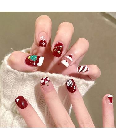 Christmas False Nails Set - Red Nude Snowflakes Xmas Press On Nails for Women (24pcs) - Buy Online on GoSupps.com
