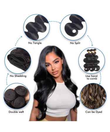 Aomllute 12A Body Wave Bundles 18 20 22 Inch - 3 Bundle Deals | 100% Unprocessed Brazilian Virgin Human Hair in Natural Black Color - Buy Online on GoSupps.com