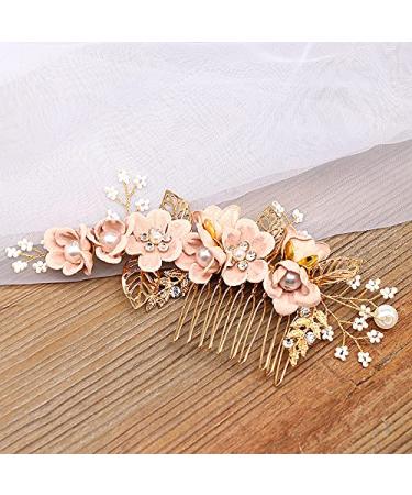 Bridal Wedding Hair Side Combs with Flowers and Pearls - Pink Bridesmaids Hair Accessory - Buy Online on GoSupps.com