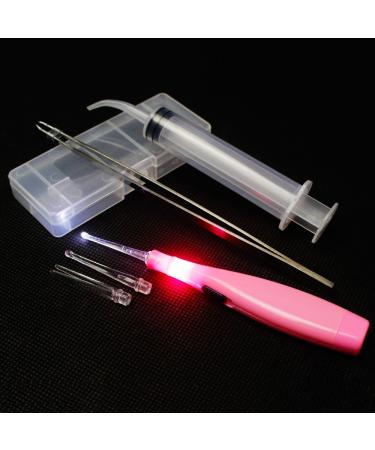 Earlywish Tonsil Stone Removing Tool Pick LED Light w/Box + Irrigation Syringe+ Clip for Home Oral Clean (Pink)
