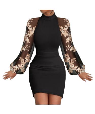 HANXIULIN Women's Dresses V Neck Party Dress Long Sleeve Mini Dresses Sexy Elegant Cocktail Dress Glitter Bodycon Dress Beige XXL
