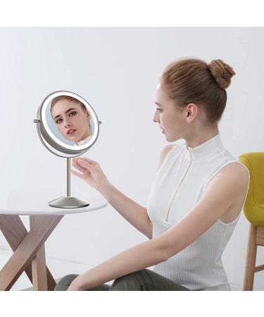 Rechargeable Lighted Makeup Mirror with 10X Magnification | Double-Sided 8 Inch Vanity Mirror with 3 Light Settings and Touch Control | Desktop Cosmetic Mirror Chrome - Buy Online on GoSupps.com