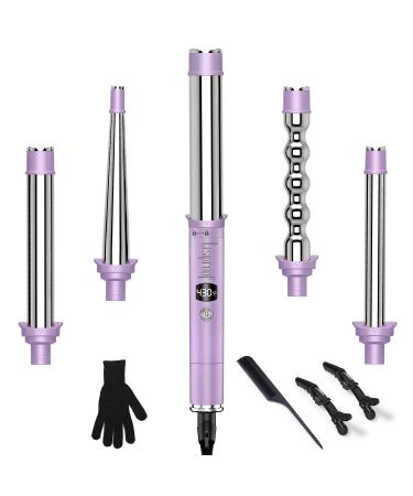 Curling Iron 5 in 1 Hair Curler Curling Wand Set with 5 Interchangeable Barrels (0.5''to 1.25'') Hair Wand for Wavy Hair Styling with LCD & Temperature Adjustment (Gifts for Women)