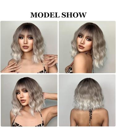 Esmee 14 Short Blonde Wigs with Bangs | Natural Synthetic Ombre Wig for Women | Cosplay & Daily Wear | Bob 14 Inch - Buy Online on GoSupps.com