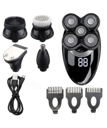 Electric Razor for Men 5 in 1 Rechargeable Electric Shaver Five Floating Heads Razors Hair Clipper Nose Ear Hair Trimmer Men Facial Cleaning Brush Black