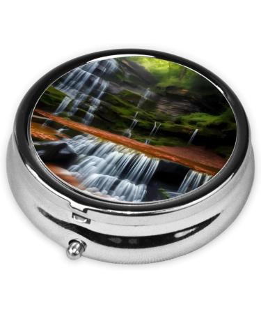Waterfall View Round Pill Box - 3 Compartment Travel Organizer | Portable Pill Box for Travel - Buy Online on GoSupps.com