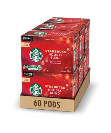 Starbucks Holiday Blend Medium Roast Coffee Single Serve Keurig Certified Recyclable K-Cup Pods for Keurig Brewers 60 Count Holiday Blend 10 count (Pack of 6)