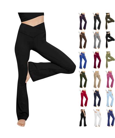 JEGULV Flare Yoga Pants for Women High Waisted V Crossover Bootcut Pants Stretch Tummy Control Workout Leggings with Pockets 01 - Yoga Pants for Women - Black Small