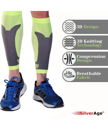 Buy SilverAge Calf Support Compression Sleeve for Men & Women | Relieve Shin Splints Varicose Veins Leg Pain | Stylish & Comfortable for Running Gym | Free 10Ml Oil - Buy Online on GoSupps.com