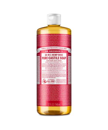 Dr. Bronner's - Pure-Castile Liquid Soap (Rose  32 ounce) - Made with Organic Oils  18-in-1 Uses: Face  Body  Hair  Laundry  Pets & Dishes  Concentrated  Vegan  Non-GMO Rose 32 Fl Oz (Pack of 1)