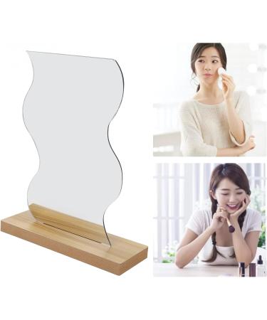 Delicate Irregular Acrylic Makeup Mirror Aesthetic Desktop Mirror with Durable Wooden Base for Men Women Portable Lightweight Cosmetic Mirror for Home Bathroom Travel - Buy Online on GoSupps.com