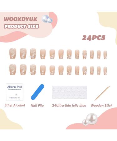 WOOXDYUK Nail Art Set Medium French Tip False Nails | 24 Pack with Jelly Glue Nail Rub Alcohol Pack & Remover | Premium Press on Nails for Stunning DIY Manicure - Buy Online on GoSupps.com