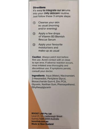 BOOST LAB Vitamin B3 Blemish Rescue Serum - Reduce Acne Enlarged Pores & Redness - Paraben & Cruelty Free - 30 ml - Buy Online on GoSupps.com