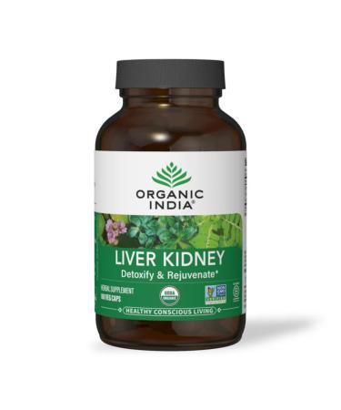 ORGANIC INDIA Liver Kidney Herbal Supplement - Detoxify & Rejuvenate, Supports Healthy Liver & Kidney Function, Vegan, Gluten-Free, Kosher, USDA Certified Organic, Non-GMO - 180 Capsules 180 Count (Pack of 1)