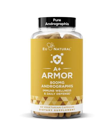 A+ Armor Andrographis Pure 800 Mg Healthy Immune System Function, Physical Wellness, Potent Strength for Seasonal Protection Full-Spectrum & Standardized 60 Vegan Soft Capsules 60 Count (Pack of 1)