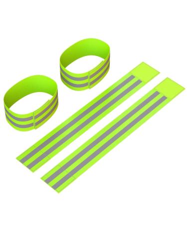 Reflective Ankle Bands (4 Bands/2 Pairs) | High Visibility and Safety for Jogging/Cycling/Walking etc | Works as Wristbands, Armband, Leg Straps | Accessories for Sports/Running Gear Neon Yellow