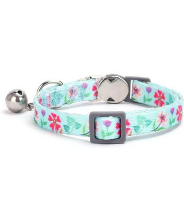 Moonpet Personalized Cat Necklace - Custom Name & Phone Number | Safety Closure & Bell - Blue Green Flower Design - Buy Online on GoSupps.com