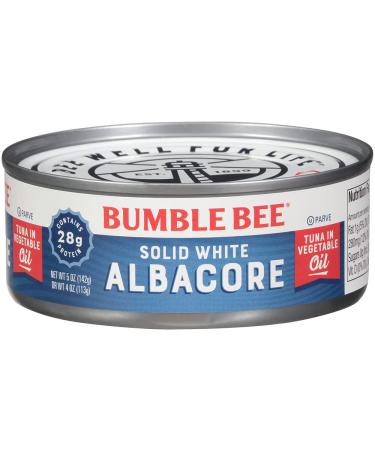 Bumble Bee Solid White Albacore Tuna in Oil, 5 oz Can (Pack of 24) - Wild Caught Tuna - 28g Protein per Serving - Non-GMO Project Verified, Gluten Free, Kosher - Great for Tuna Salad & Recipes 5 Ounce (Pack of 24)