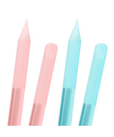 Glass Cuticle Pusher 2 Pieces Manicure Double Sided Cuticle Trimmer Filing Cuticle Remover Cuticle Tool Manicure Stick Remover for Women Girls Nail Salons Homes (Pink, Light Blue)