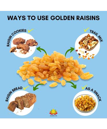 Amrita Golden Raisins 1 lb - No Added Sugar, Naturally Sweet, Gluten Free Dried Sultanas - Freshly Packed in Resealable Bag - Yellow & White Raisins, Vegan & Healthy Snacks - 1 Pound (Pack of 1) - Buy Online on GoSupps.com