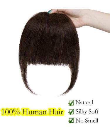 Silk-co One Piece Hair Bangs Fringe Hair Extensions Clip in Human Hair Extension #02 Dark Brown Straight Flat with Temple - Buy Online on GoSupps.com