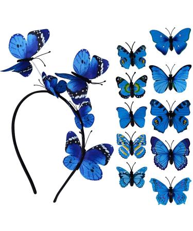 (11pcs) 10 butterfly hair clip and 1 butterfly hair -ready headband party hair -hitting headdress hair band headgear accessories for wedding party costume women girls blue
