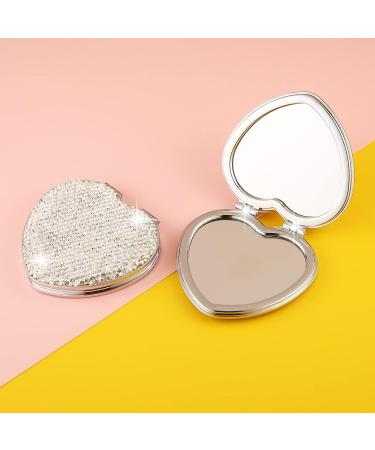 Portable Rhinestone Compact Pocket Mirror - Double-Sided 1x/2x Magnifying Handheld Cosmetic Mirror (Silver) - Buy Online on GoSupps.com