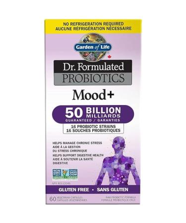 Garden of Life Dr. Formulated Probiotics Mood+ | Manages Digestive Health & Symptoms of Chronic Stress | 50 Billion CFU + 16 Probiotic Strains | Includes Organic Ashwagandha and Blueberries