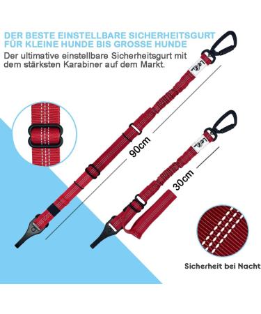 Leopets Dog Seat Belt for Car | Universal Fit for All Dog Sizes 30cm - 90cm | Safety Carabiner & Reflective Design - Red - Buy Online on GoSupps.com