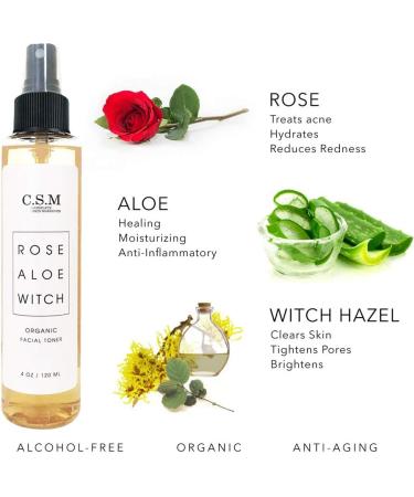 CSM Organic Alcohol-Free Witch Hazel Toner with Rose Water & Aloe Vera - Pore Minimizing Soothing Mist for Fresh Complexion - Made in USA - Buy Online on GoSupps.com