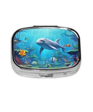 Ocean Animals Printed Square Pill Box Portable Travelling Pill Box Medicine Organiser