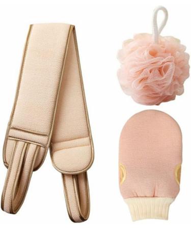 Exfoliating Bath Towel Set - Includes Back Scrubber & Thick Spa Towel | Pink 60x9.5cm | Home Bath Accessories for Perfect Skin - Buy Online on GoSupps.com