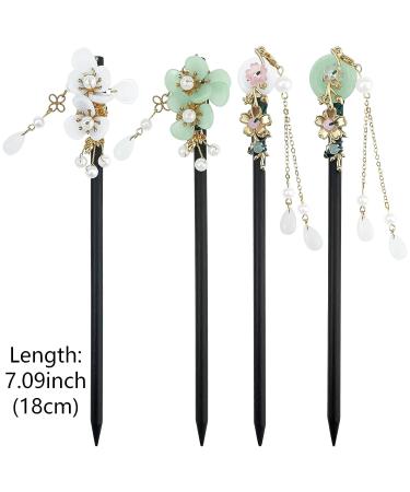 4 Pcs Retro Wooden Flower Hair Chopsticks Set - Japanese Chinese Hair Stick Vintage Hanfu Pins Headdress for Women - Buy Online on GoSupps.com