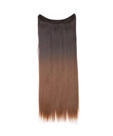 Natural wig piece one piece long straight hair high temperature silk fish line hair extension piece chenghuax (Color : 6T30 Size : 18)