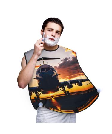 Aircraft Plane At Sunset Print Beard Bib Apron For Men Beard Hair Catcher For Men Shaving Trimming Beard Cape Cloth