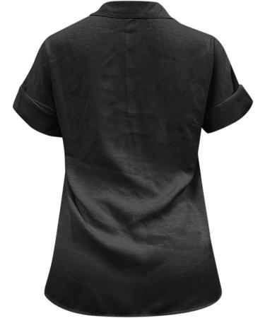 Women V Neck Roll Up Sleeve Button Down Blouse Top Solid Formal Work Dress Tunic Blouse Tops Shirts 339-vvmdx-black-a S - Buy Online on GoSupps.com