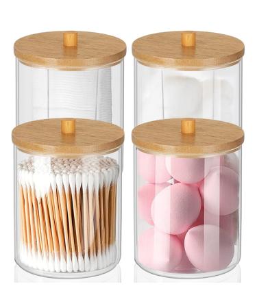 Ivoppe 4 pieces qtip holder- cotton pads container box with bamboo lid cotton swabs storage suitable for cosmetic and care products make-up pads earrings swimming salt transparent