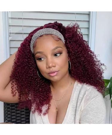 Curly Headband Wigs for Black Women Short Kinky Curly Synthetic Wig 12inch No Lace Front Deep Curly Headband Wig Burgundy (12inch, BUG) 12 Inch BUG