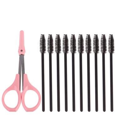 1 Set 11pcs Curved Craft Scissors Beauty Tools Face Grooming Clippers Eyelash Grooming Kit Facial Tools Stainless Steel Scissors for Make up Pink Outfit Tilting Head