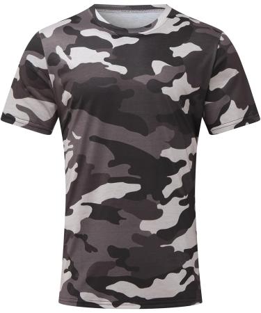 BEUU Men's Soldier Camo Crewneck T-Shirt - Gray, XL | Summer Athletic Muscle Tee - Buy Online on GoSupps.com