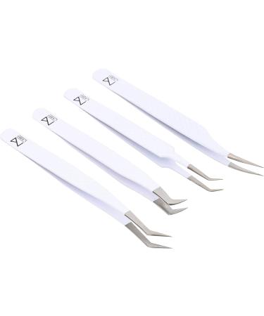 Set of 4 M Lash Tweezers | Professional Japanese Steel | Eyelash Extensions Supplies (White) - Buy Online on GoSupps.com
