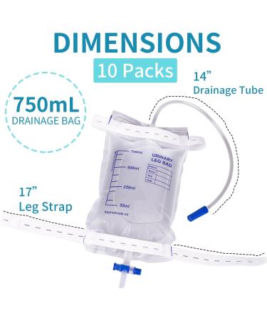 10 Pack Urinary Drainage Bags with Anti-Reflux Valve - 750ml Leg Bags for Home & Hospital Use | Easy Push-Button Drain & Adjustable Straps - Buy Online on GoSupps.com