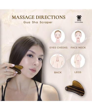 Sodacoda Gua Sha Set - Traditional Chinese Beauty Face Massage with Tiger Eye Semi-Precious Stone Scraper and Roller - Buy Online on GoSupps.com