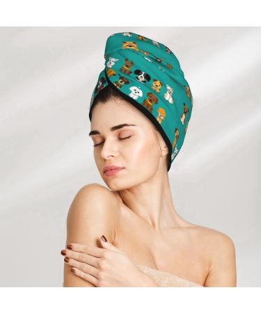Cartoon Dogs Hair Towel Wrap - Quick Drying Hair Turban with Button | Premium Hair Drying Towel - Buy Online on GoSupps.com
